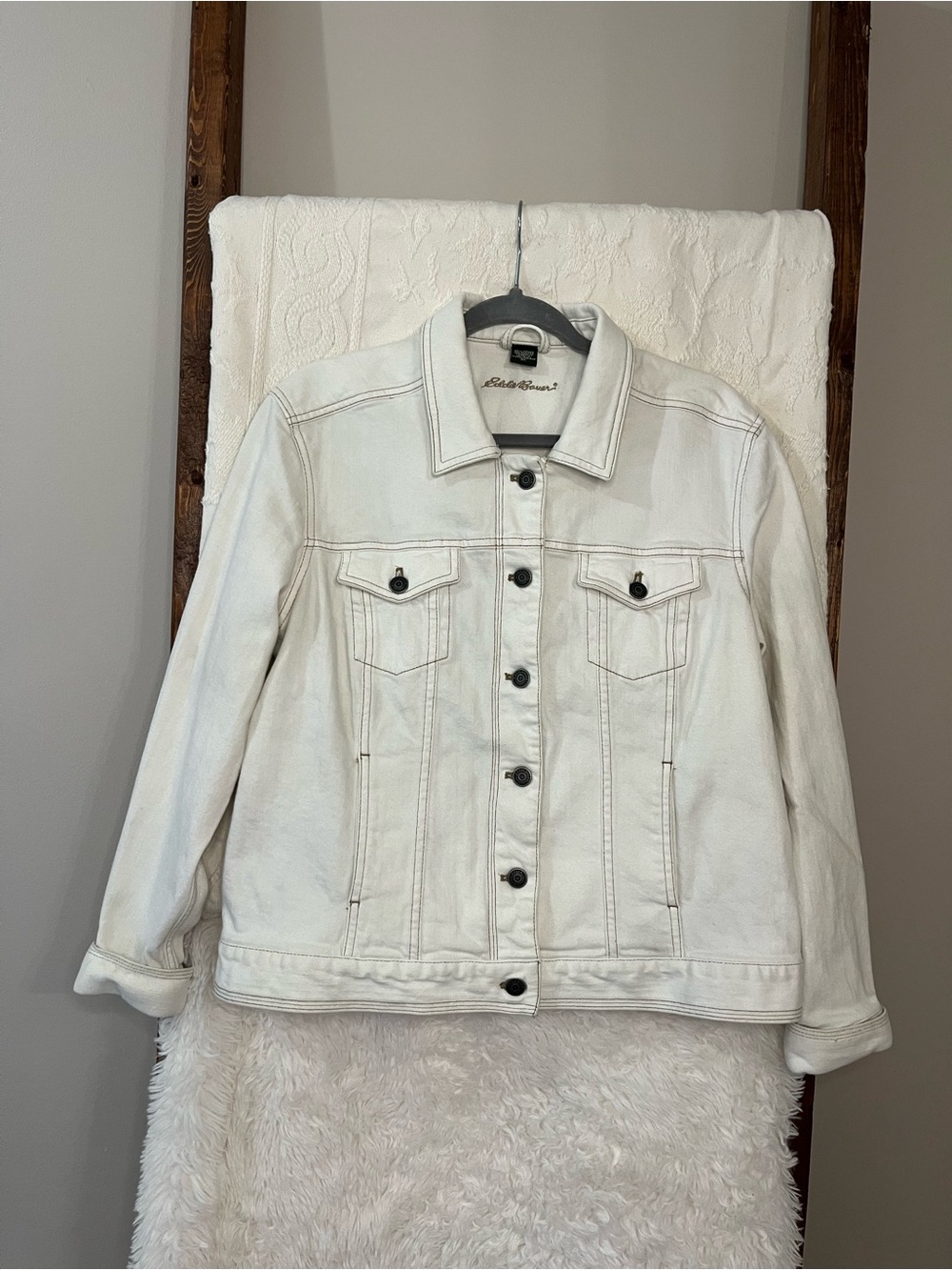 Eddie Bauer White Denim Trucker Jacket - Classic Fit